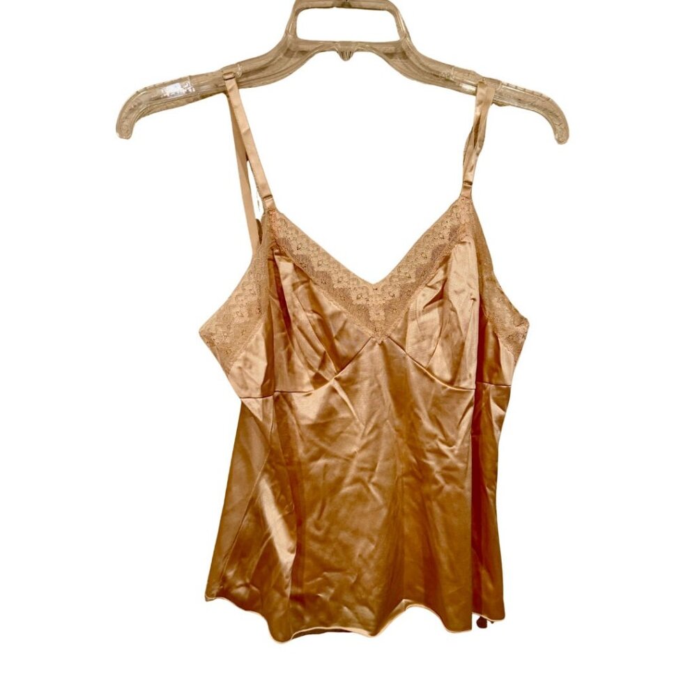 Vintage VANITY FAIR Cami Top‎ Satin Lace Trim Size 36 Peach Lingerie Nightwear